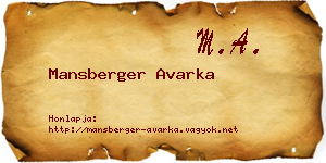 Mansberger Avarka névjegykártya